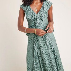 Anthropologie Mint Antoinette Ruffled Lace Midi Cocktail Dress US Size 0